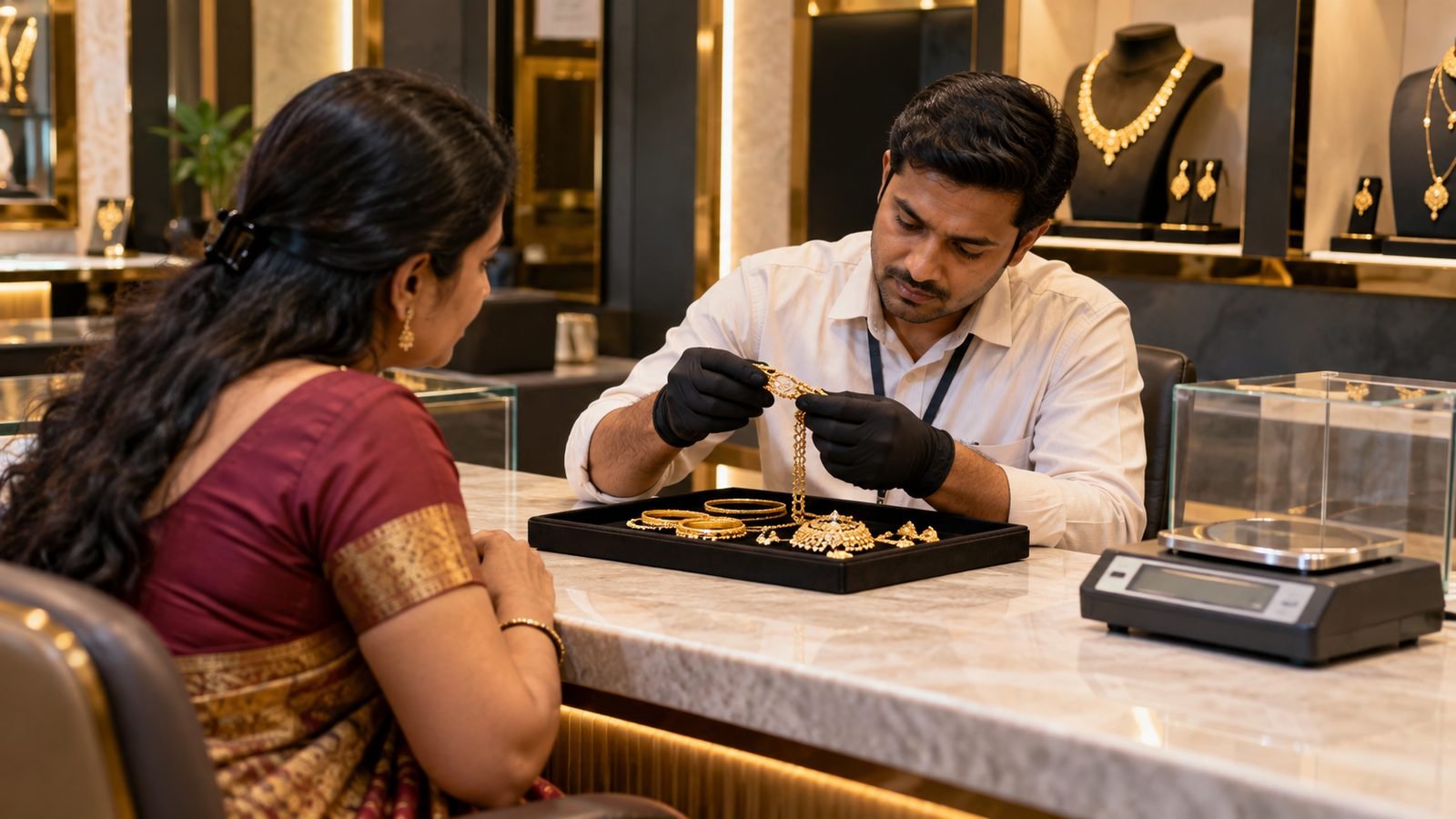 Old gold inspection at MM Gold Buyers Coimbatore